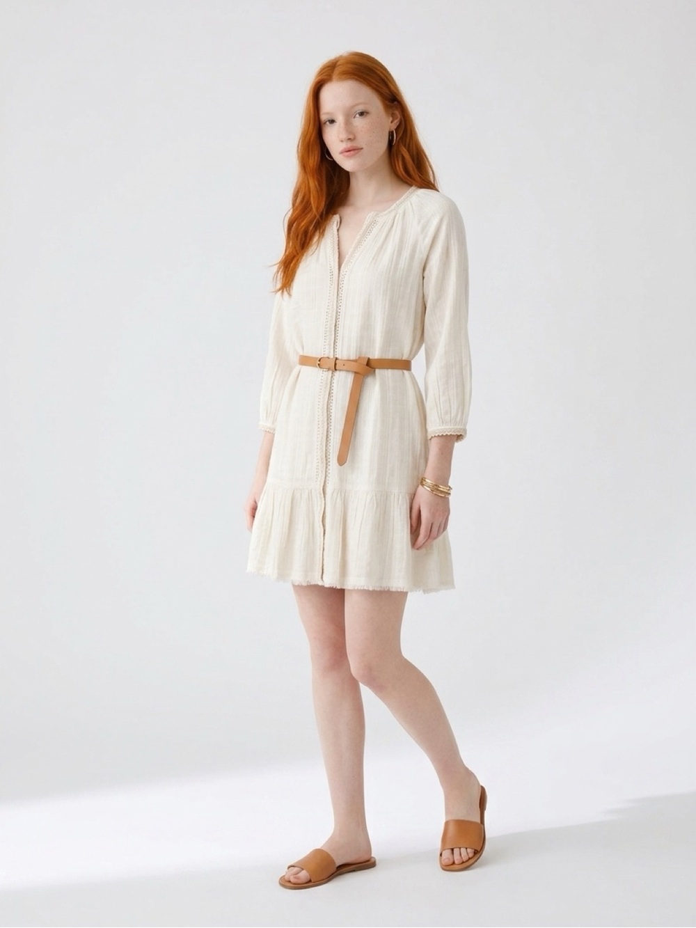 NWT Tommy Bahama Cream  Tiered Long-Sleeve Midi Dress Size XS Runs Larger